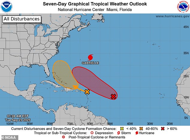 Two potential Atlantic storms are forming near the US East Coast, with both have a high chance of becoming tropical storms by next week