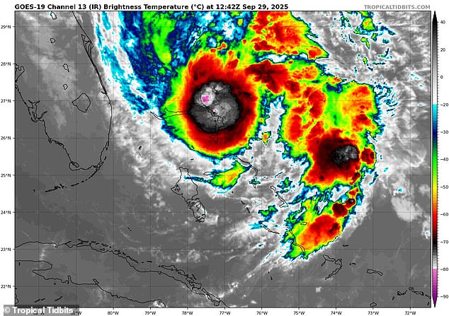 Tropical Storm Imelda (pictured) is now projected to turn east and avoid making landfall in the US on Tuesday
