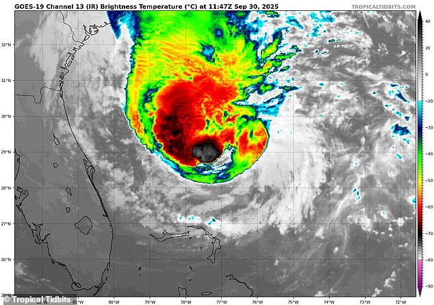 Hurricane Imelda (pictured) reached Category 1 status Tuesday morning, with sustained winds of 75 mph