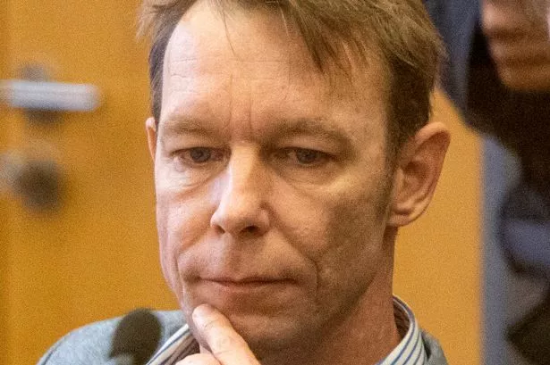 hoto shows Christian Brueckner, the Prime suspect in the disappearance of Madeleine McCann appearing in Braunschweig court today, accused of five offences between 2000 and 2017 in Portugal