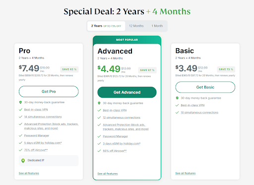 ExpressVPN's 2-year membership tiers