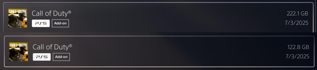 On top is the Call of Duty: Black Ops 6 file size before the update, and the new file size is shown below.