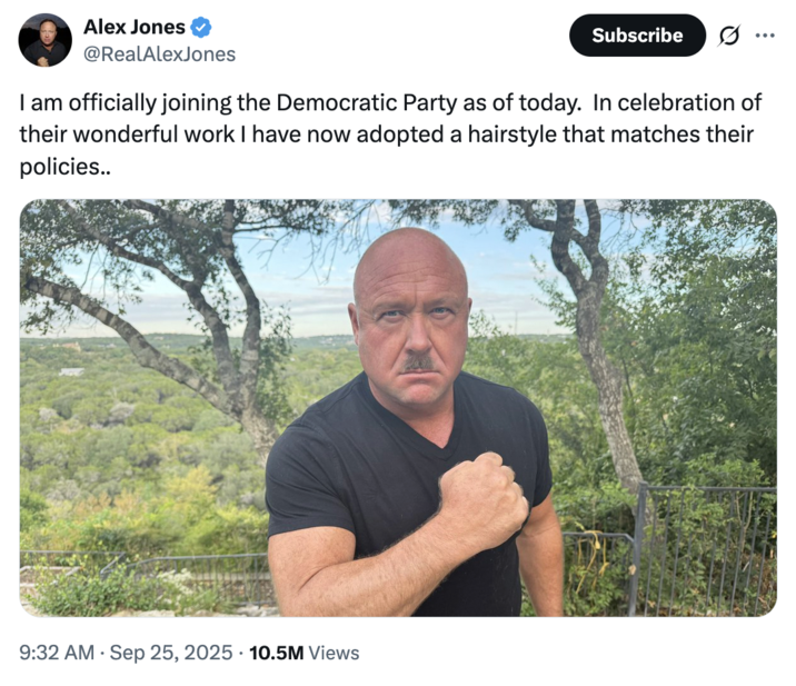 _Info Wars_ host Alex Jones made a post that read,
