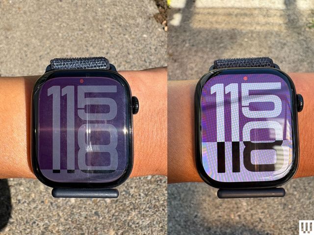 Two views of an Apple Watch Series 10, a smartwatch on someone