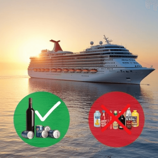 An image explaining the risks of taking your own drinks onboard a cruise ship, showing what is and is not permitted