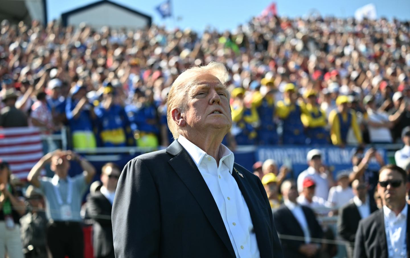 Donald Trump attends the 2025 Ryder Cup at Black Course at Bethpage State Park Golf Course on September 26, 2025 in Farmingdale, New York.
