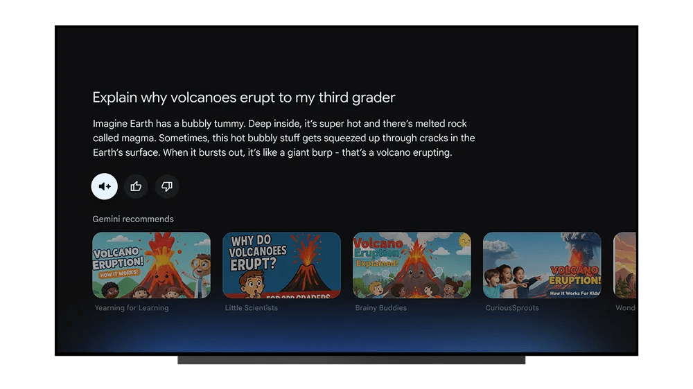 a photo of a Google TV showing a response on screen showing a prompt: