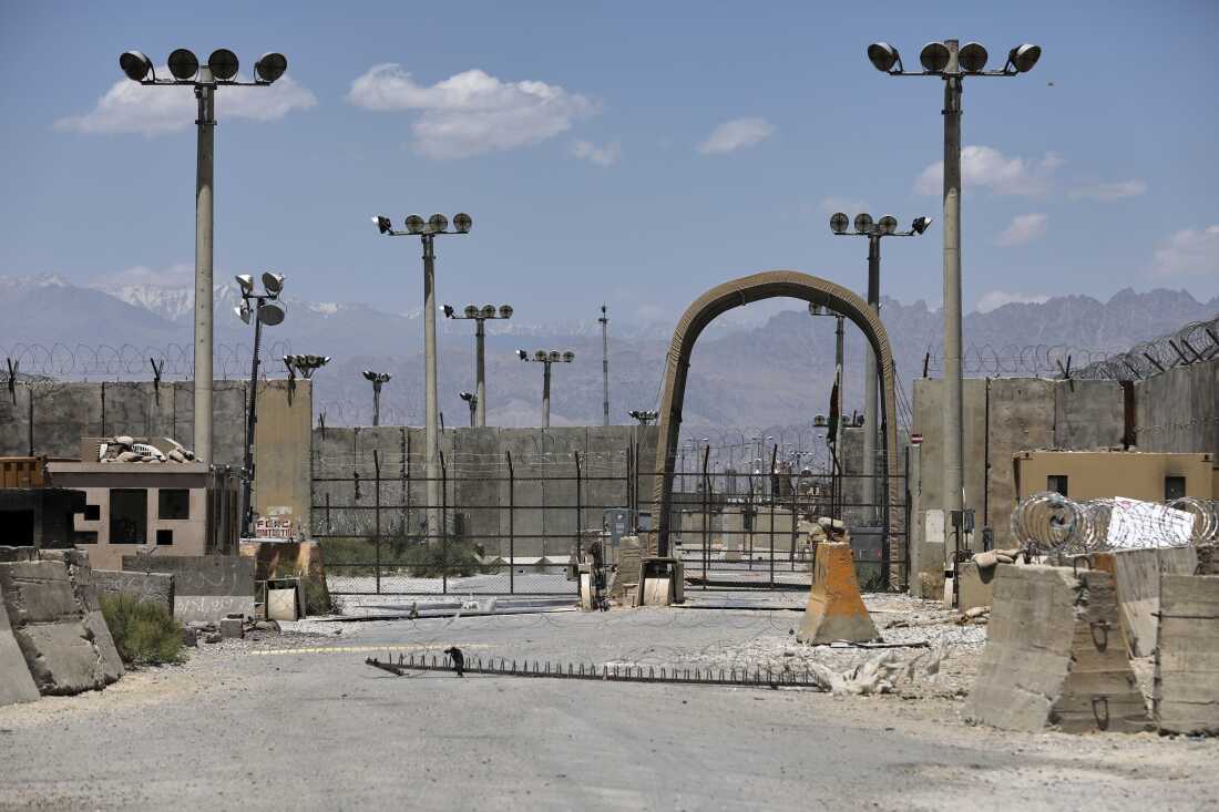 FILE - A gate is seen at the Bagram Air Base in Afghanistan, Friday, June 25, 2021. President Donald Trump has suggested he