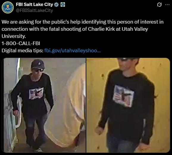 A tweet from the Salt Lake City FBI X / Twitter account released on September 11th, 2025, which includes images of a