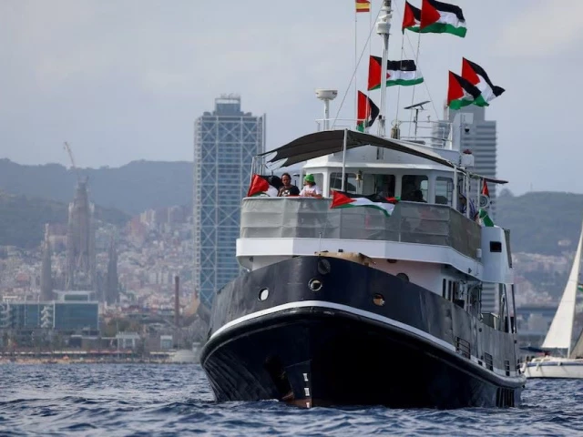 swedish activist greta thunberg departs with other activists on the global sumud flotilla a humanitarian expedition to gaza from the port of barcelona spain august 31 2025 the sagrada familia is seen in the background photo reuters