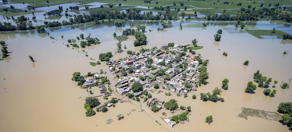 Aerial view showing the devastation caused by the floods in Jhang District in Punjab – Pakistan
