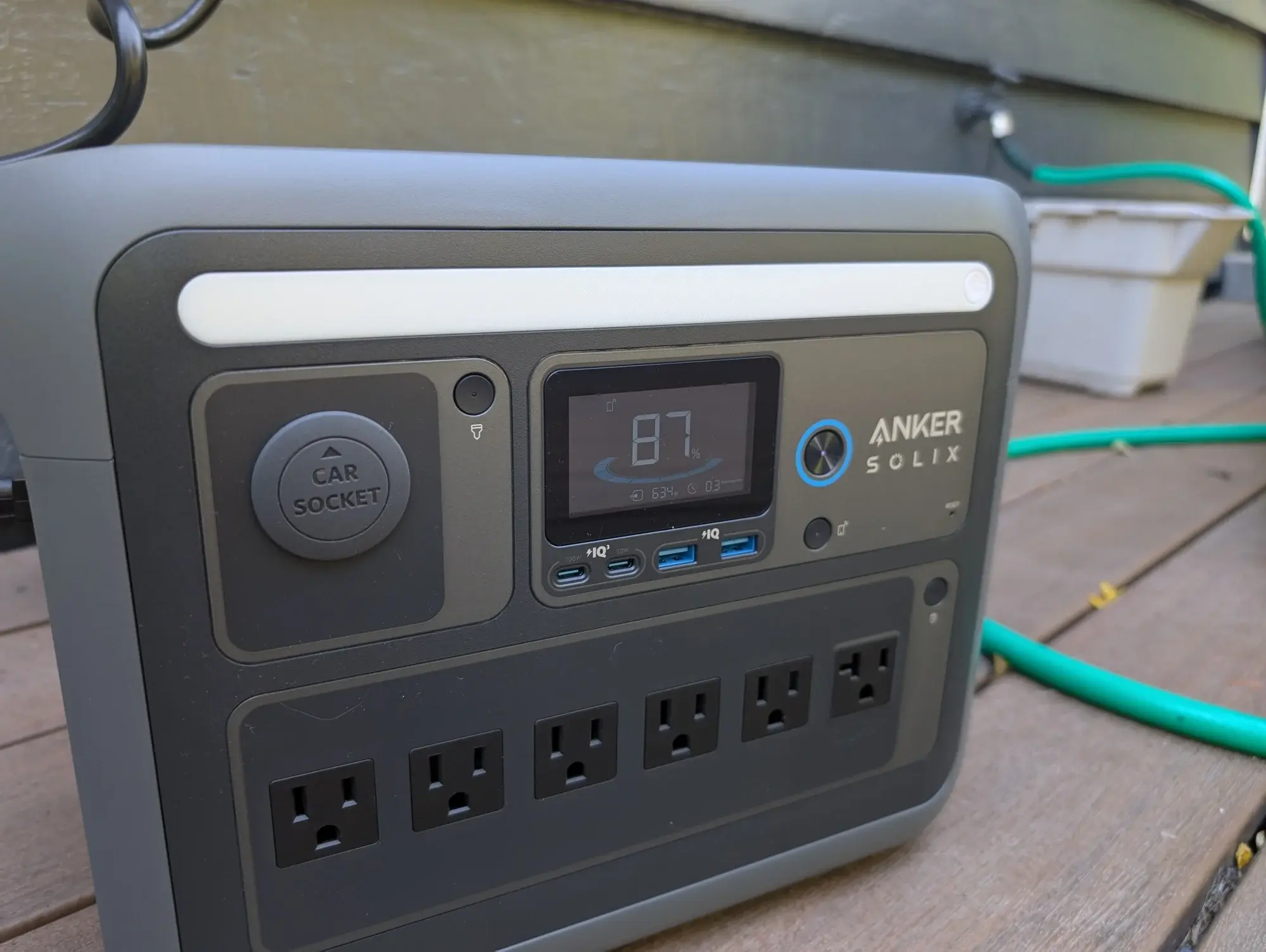 anker solix power station with ports on deck