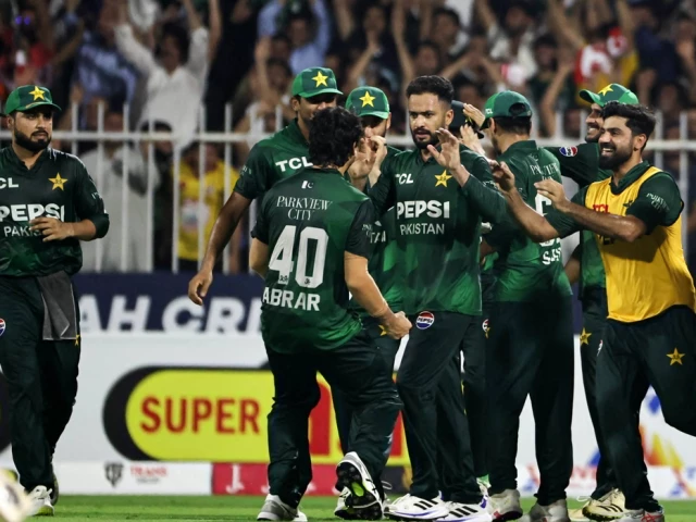 all rounder mohammad nawaz celebrates after taking his maiden five wicket haul in t20 cricket during the tri series final against afghanistan on sunday photo pcb