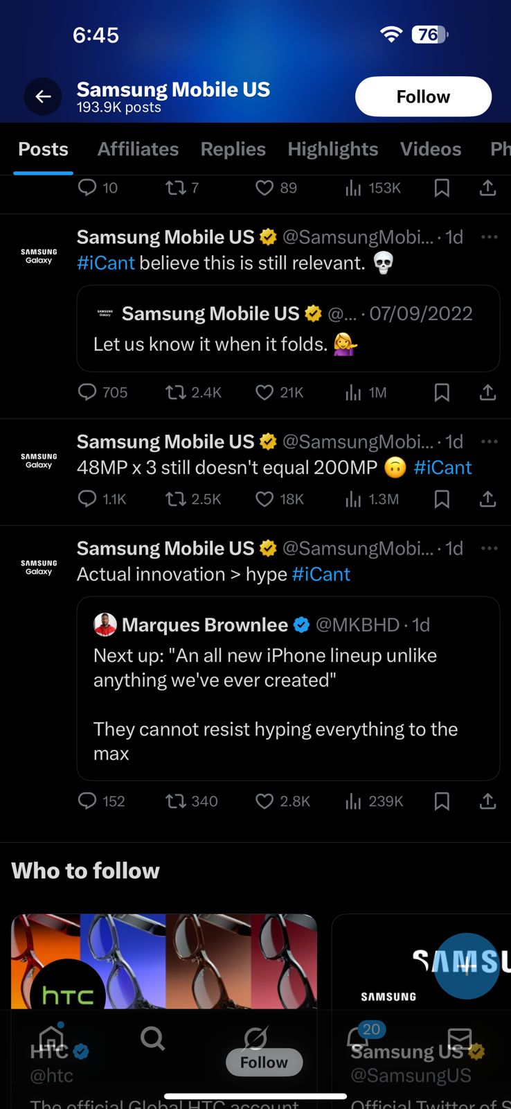 Samsung Post on Apple