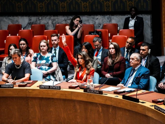 deputy united states special envoy to the middle east morgan ortagus casts a veto as members of the un security council vote on a draft resolution demanding a ceasefire in gaza at u n headquarters in new york city us september 18 2025 photo reuters