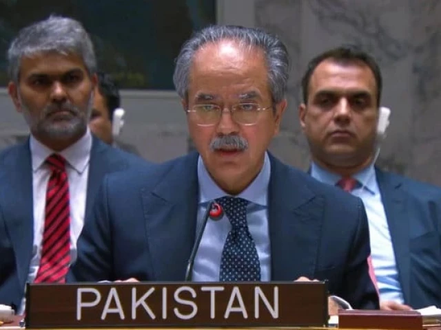 pakistan s permanent representative to the un ambassador asim iftikhar ahmad speaks at the un security council meeting on israel iran conflict on june 13 2025 courtesy x pakistanun ny