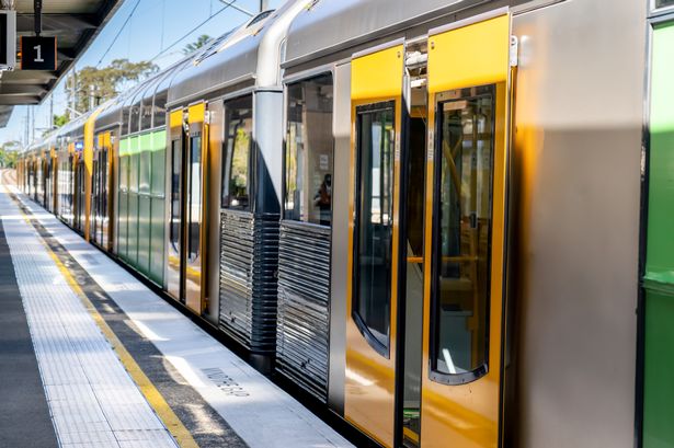 Passenger train on the empty station in Sydney, New South Wales, Australia. Public transport
