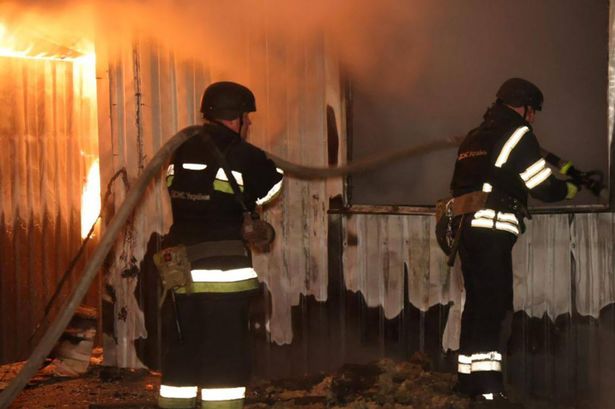 Firefighters working in Chernihiv