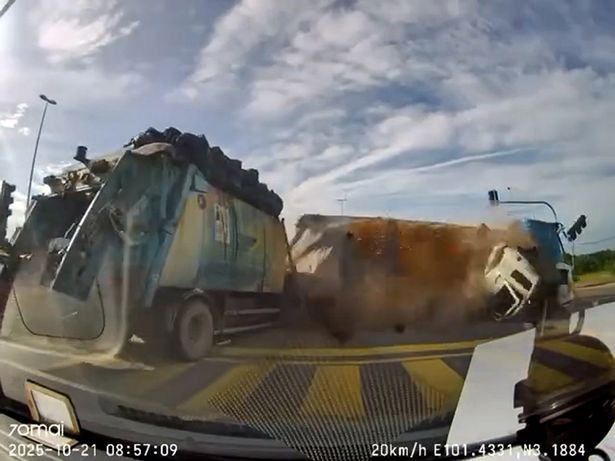 An out-of-control lorry filmed as it crashes
