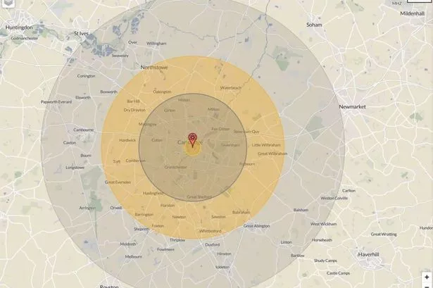 A grim map shows what would happen to Cambridge in the event of a nuclear blast