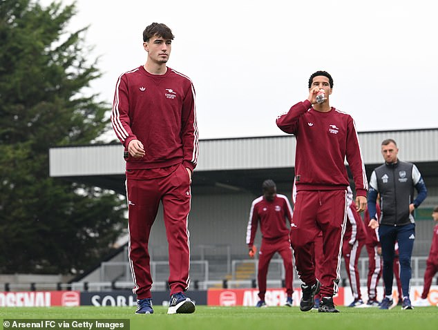 Louie Copley, left, was sent off after just 15 minutes of Arsenal