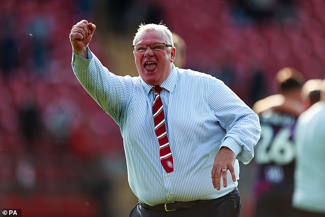 Steve Evans celebrates victory in his days as Stevenage manager back in 2023, when he was hitting the 20st mark