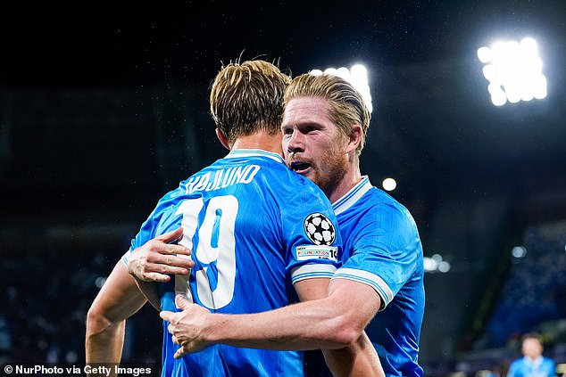 Kevin De Bruyne bounced back from his feud with manager Antonio Conte with a fine assist for Rasmus Hojlund on Wednesday, before adding another in the second half