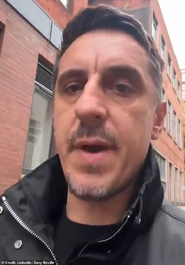 Gary Neville (above) is facing a furious backlash from builders at his £400million construction site after he ordered them to take down a Union flag