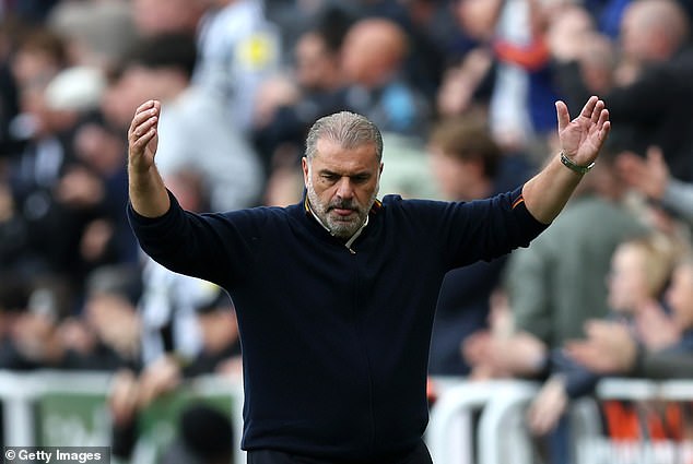 Ange Postecoglou reacts on the sideline as Nottingham Forest slipped to defeat at Newcastle