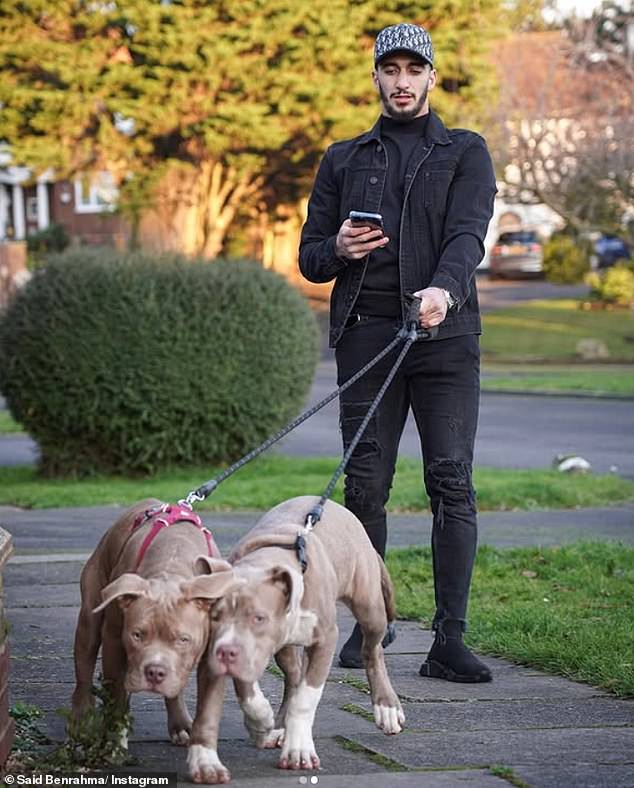Benrahma is pictured with his dogs Ghost and Cali in an image he shared on Instagram
