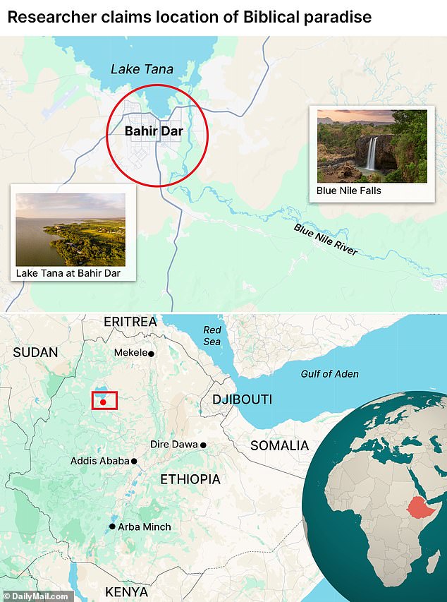 An American engineer has proposed that the Garden of Eden was located in Ethiopia due to the landscape and Blue Nile that runs through the area