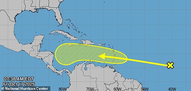 The National Hurricane Center says the tropical wave heading west from Africa now has a 30 percent chance of forming into a storm over the next seven days as it moves closer into the warmer Carribean waters