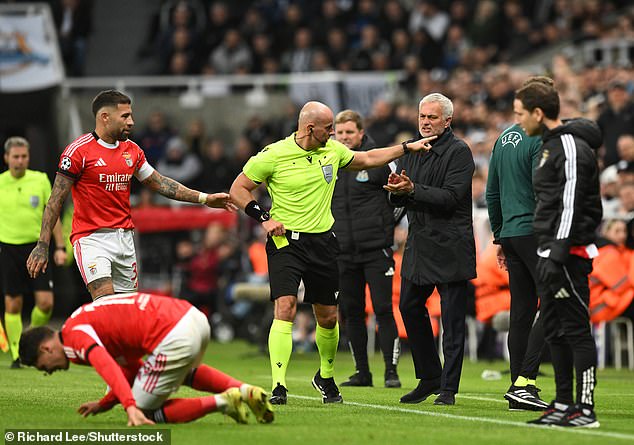 Jose Mourinho (centre right) was anything but special as his Benfica side lost 3-0 at Newcastle
