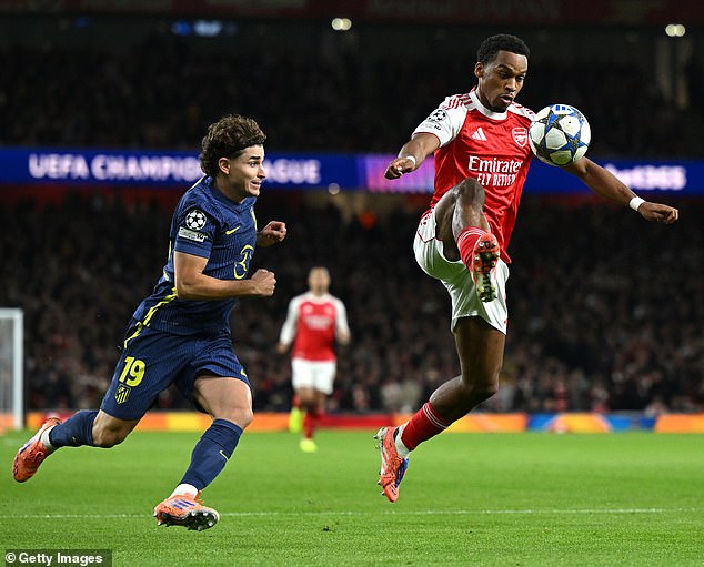 Jurrien Timber (right) produced another reliable display as Arsenal kept a clean sheet