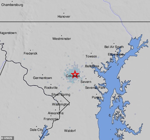 The US Geological Survey revealed that a 2.5 magnitude earthquake struck Maryland Monday evening