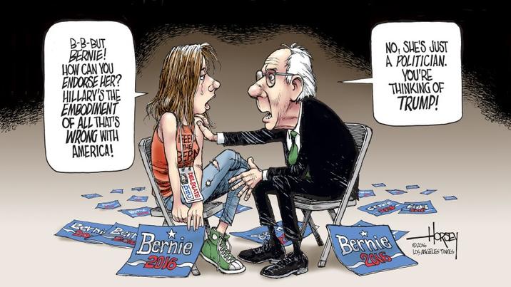 A comic by David Horsey made in 2016. The meme is about Bernie