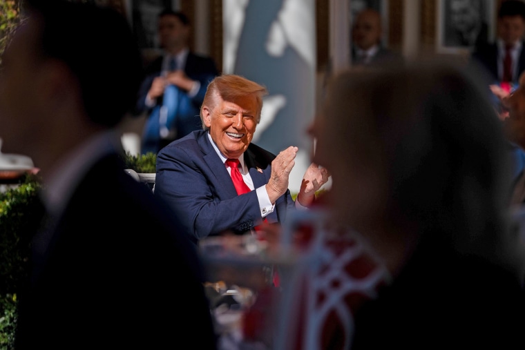President Donald Trump during a lunch with Republican Senators in the Rose Garden of the White House Oct. 21, 2025.