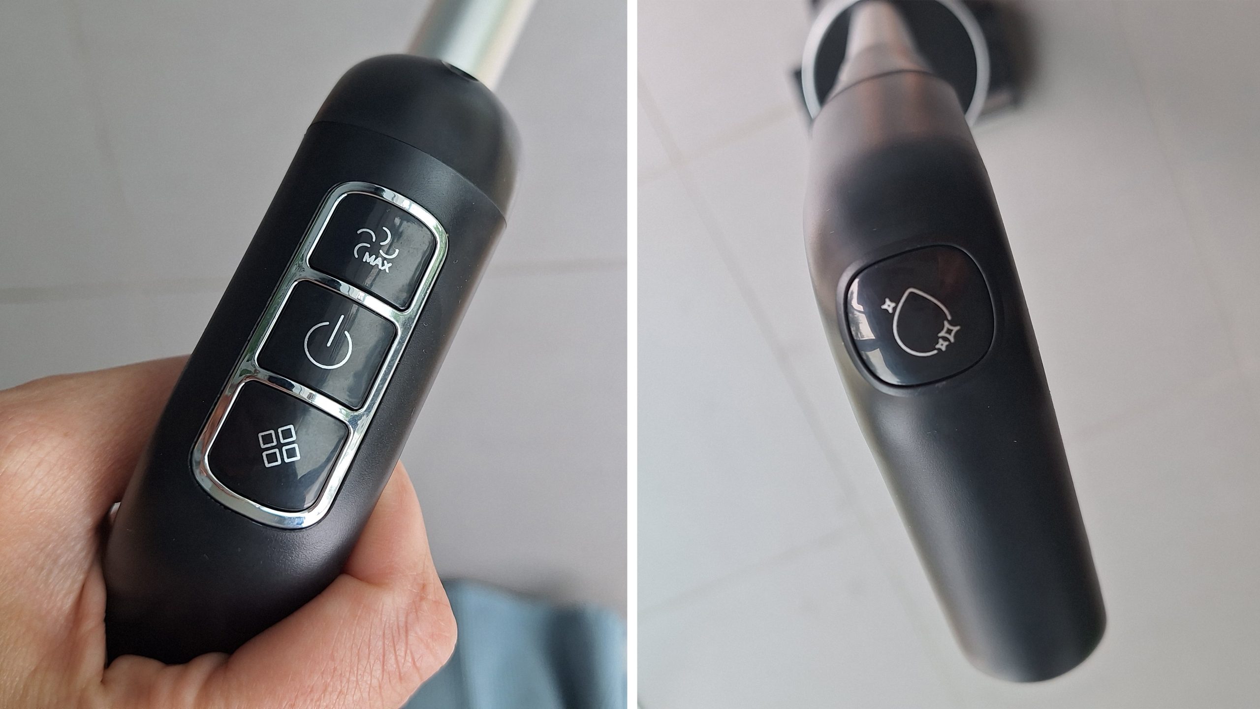 Buttons on handle of Hoover HW3 wet-and-dry vacuum