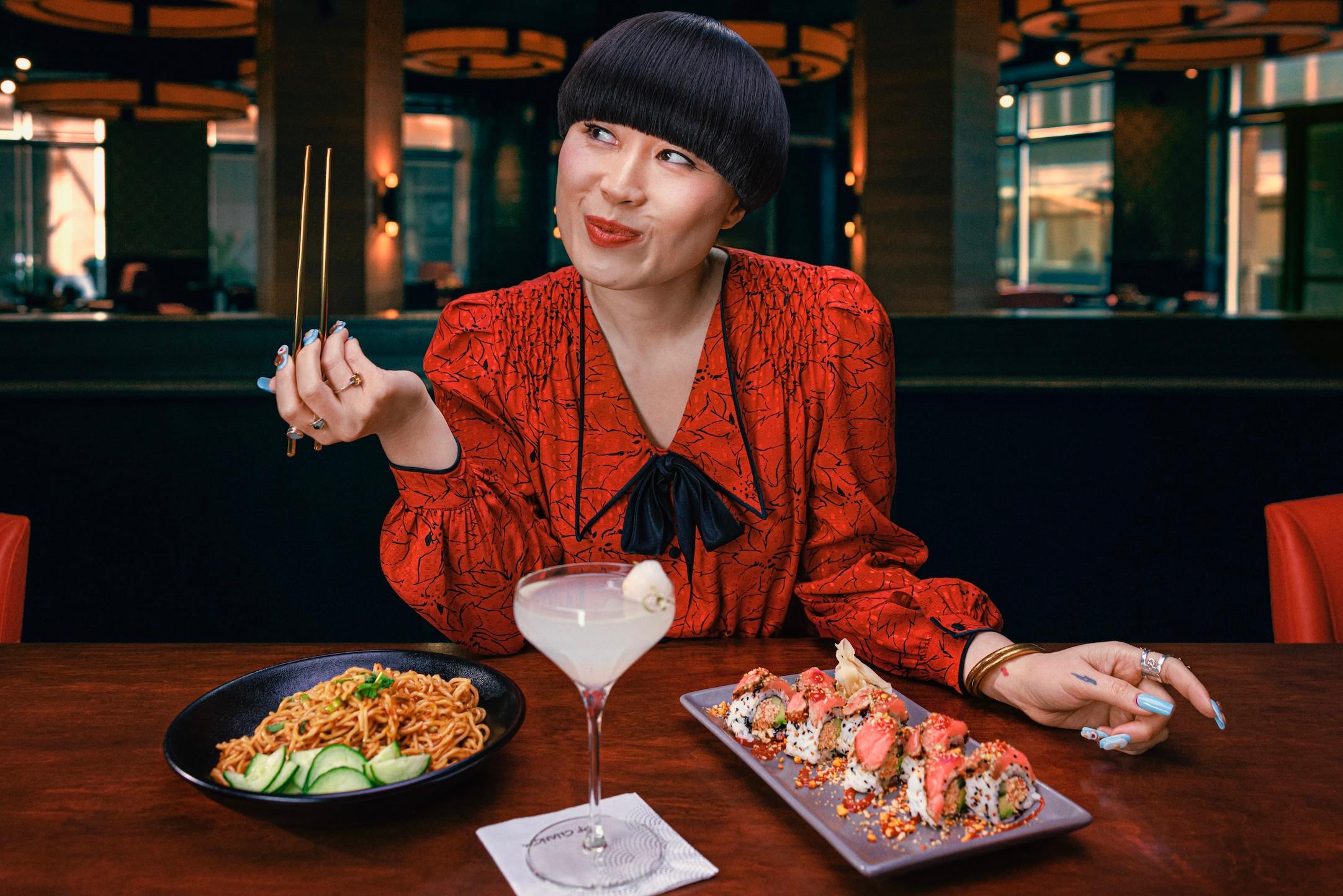 Atsuko Okatsuka eating P.F. Chang