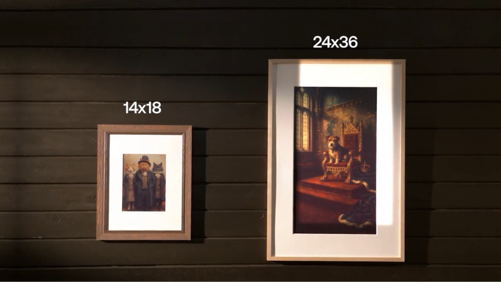 Two smart picture frames on a wall