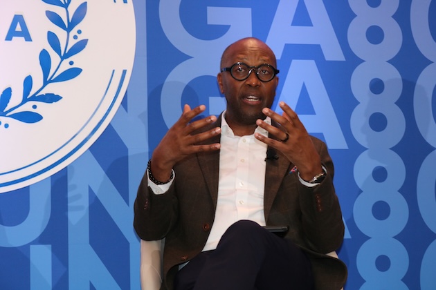 Dr Gitinji Gitahi, Amref Group CEO speaking at an event at UNGA80. Credit: Friday Phiri