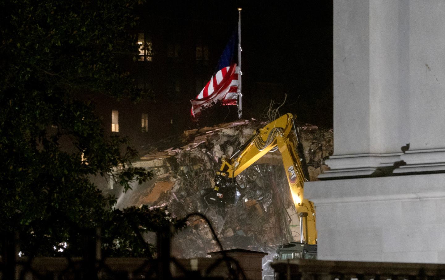 Demolition of the East Wing of the White House on Wednesday, Oct. 22, 2025.