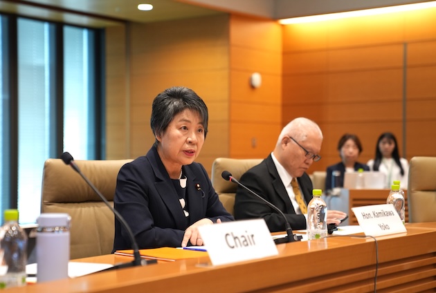 Kamikawa Yoko, Chair of JPFP and of AFPPD addresses the Asian Parliamentarians’ Conference on Education for Life, Safety, and Human Dignity. Credit: APDA