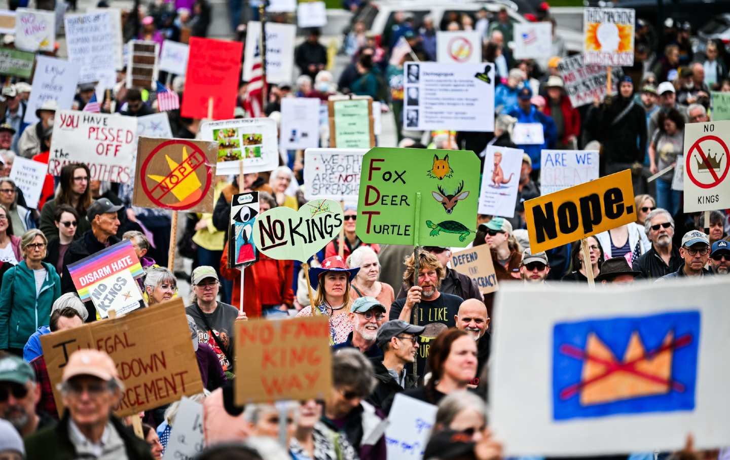 Protestors from No Kings! Day march in Vermont