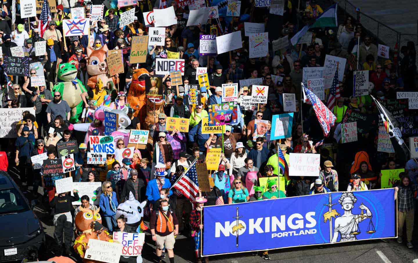 Protesters turn out for Portland’s No Kings rally on October 18.