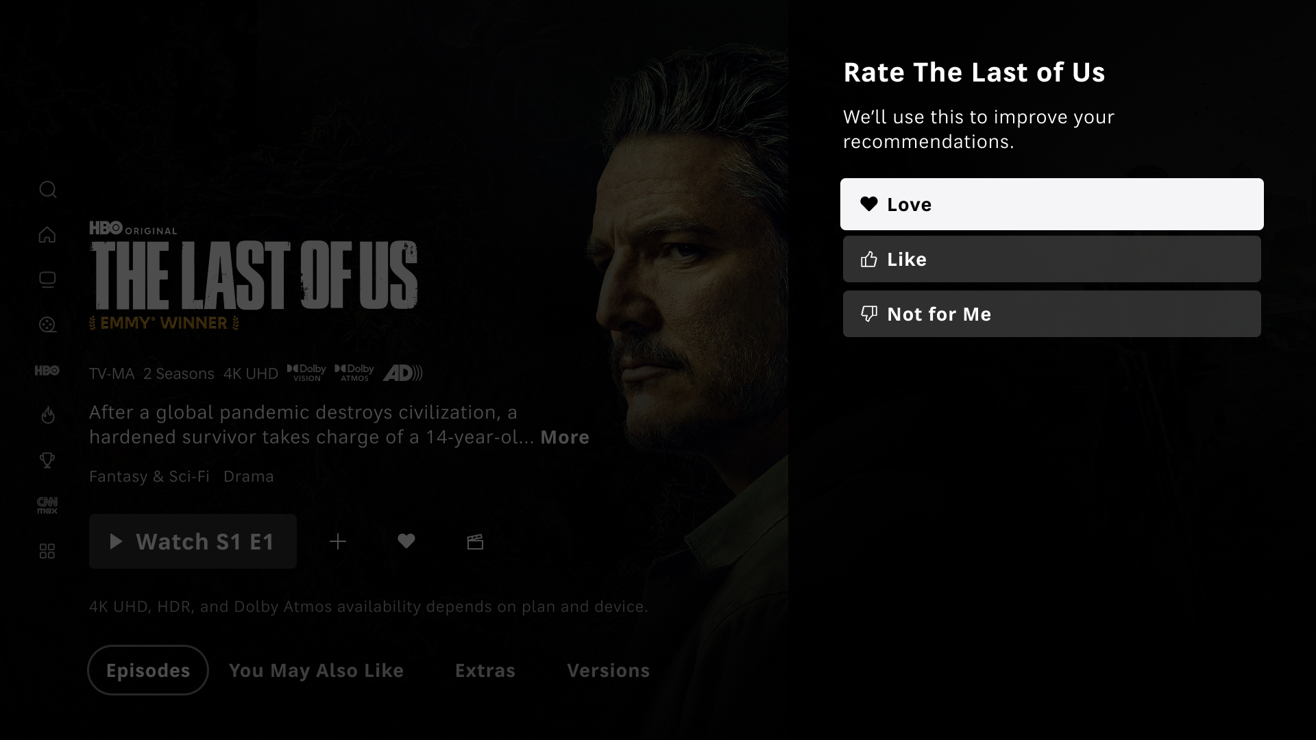 HBO Max Feedback System on Title Content Page