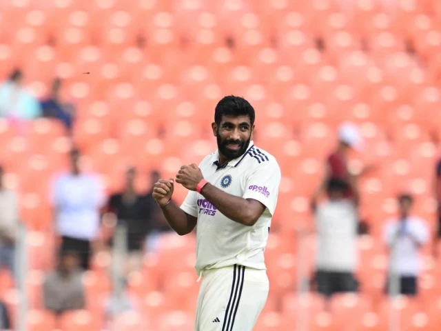jasprit bumrah celebrates after bowling justin greaves during the first test photo afp