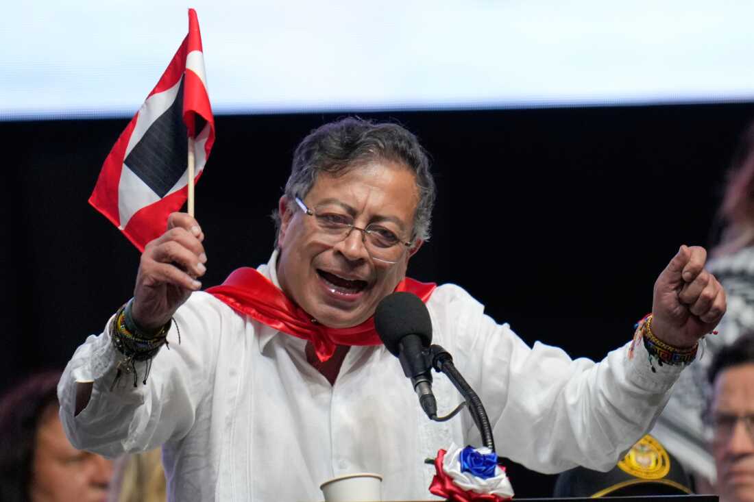 Colombian President Gustavo Petro addresses supporters during a rally in Ibague, Colombia, Oct. 3.