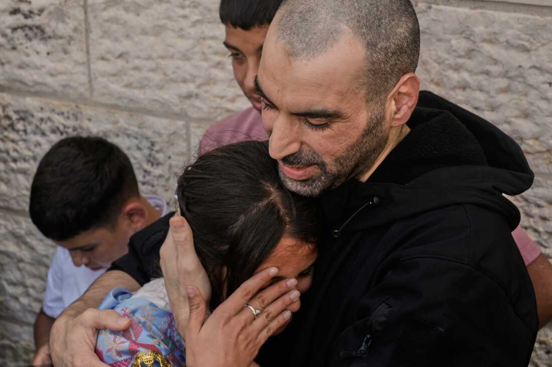 A Palestinian prisoner who was released from an Israeli prison as part of a ceasefire deal between Israel and Hamas, upon his arrival in the West Bank city of Ramallah, Monday, Oct. 13, 2025. (AP Photo/Majdi Mohammed)
