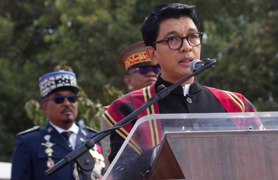 President Andry Rajoelina addresses a state ceremony, Sept. 2, 2025, in Antananarivo, Madagascar.